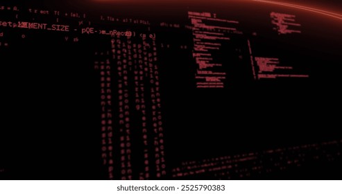 Image of data processing against black background. Global business data and computer interface technology concept