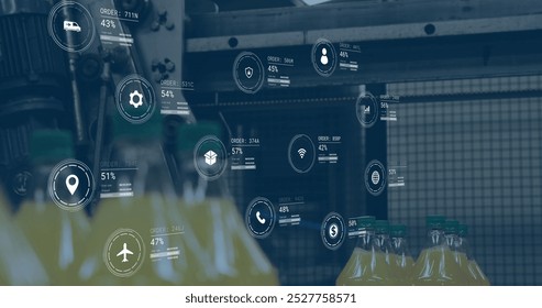Image of data processing against modern machinery operating at a factory. Automated machinery technology concept - Powered by Shutterstock - Get 15% off with code: PIKWIZARD15