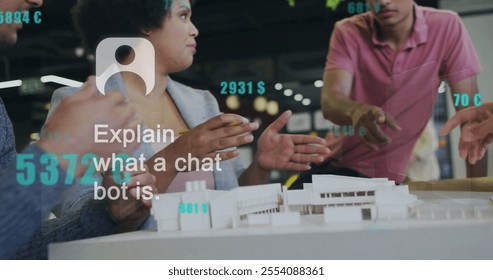 Image of data processing and ai icons over diverse colleagues discussing work in office. Business, technology and digital interface concept digitally generated image. - Powered by Shutterstock