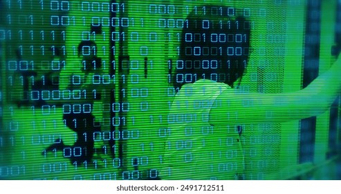 Image of data processing binary coding with caucasian female it technician by computer servers. Global computing, digital interface and data processing concept digitally generated image. - Powered by Shutterstock