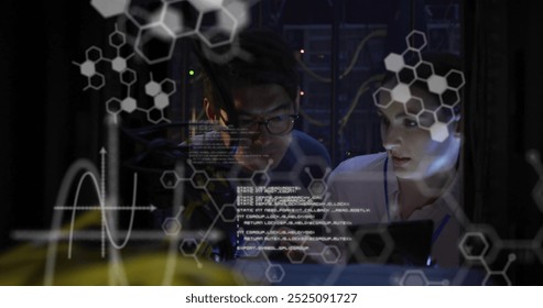 Image of data processing and chemical formula over diverse colleagues in server room. Global science, technology, computing and digital interface concept digitally generated image. - Powered by Shutterstock