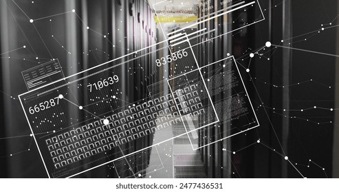 Image of data processing with connections over computer servers. Global networks, digital interface, computing and data processing concept digitally generated image.