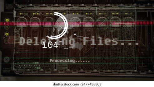 Image of data processing with connections over computer servers. Global networks, digital interface, computing and data processing concept digitally generated image.