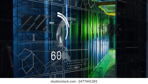 Image of data processing with connections over computer servers. Global networks, digital interface, computing and data processing concept digitally generated image.