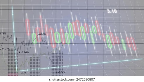 Image of data processing and diagram over white background. Global business and digital interface concept, digitally generated image.