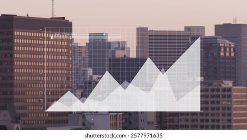 Image of data processing and diagram over cityscape. Global technology and digital interface concept digitally generated image.