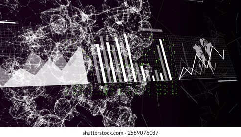 Image of data processing and diagrams over shapes. Technology, business and digital interface concept digitally generated image.