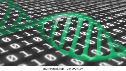 Image of data processing and dna strand on black background. global technology and digital interface concept digitally generated image.