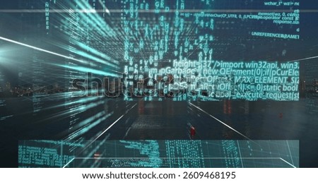 Image of data processing and globe of connections. Global digital interface, data processing and connections concept digitally generated image.