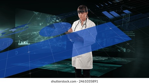 Image of data processing and globe over man using smartphone. Global sports competition and data processing concept digitally generated image. - Powered by Shutterstock