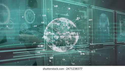 Image of data processing with globe over caucasian doctor. Global medicine, healthcare and digital interface concept digitally generated image. - Powered by Shutterstock