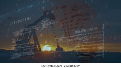 Image of data processing with globe over pumpjack on black background. Global business, finances and digital interface concept digitally generated image. - Powered by Shutterstock - Get 15% off with code: PIKWIZARD15