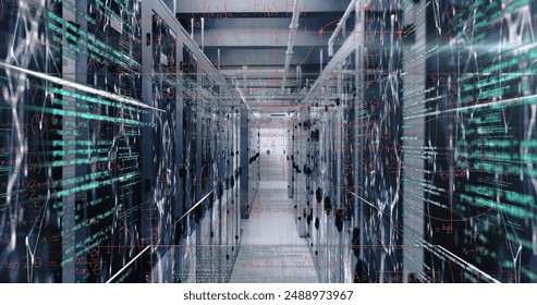 Image of data processing, mathematical equations and network of connections over server room. Business data storage technology concept - Powered by Shutterstock