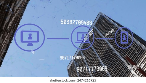 Image of data processing with media icons over cityscape. global business, data processing and digital interface concept digitally generated image. - Powered by Shutterstock - Get 15% off with code: PIKWIZARD15