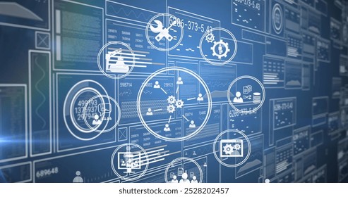 Image of data processing and media icons over blue background. Global business and digital interface concept digitally generated image. - Powered by Shutterstock