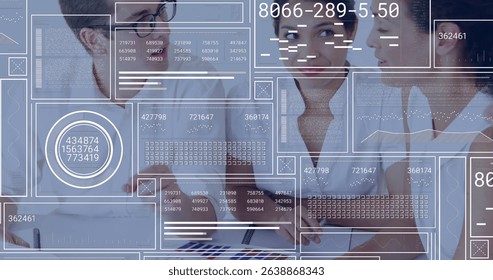 Image of data processing and media icons over car. Global connections technology and digital interface concept digitally generated image.