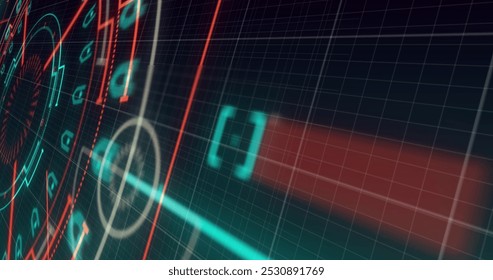 Image of data processing and neon circles in black digital space. Data processing, digital interface, communication and technology concept digitally generated image. - Powered by Shutterstock - Get 15% off with code: PIKWIZARD15