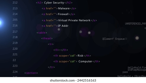 Image of data processing on black background. Global connections, data processing and digital interface concept digitally generated image.