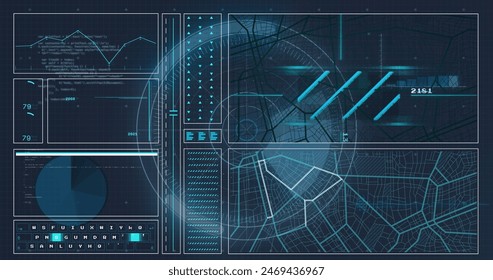 Image of data processing on black background. global business and digital interface concept digitally generated image.