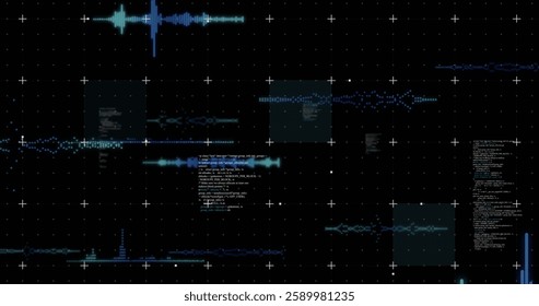 Image of data processing on black background. Global technology, computing and digital interface concept digitally generated image. - Powered by Shutterstock - Get 15% off with code: PIKWIZARD15