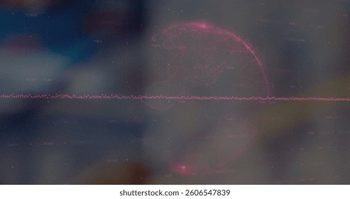 Image of data processing on blurred background. global shipping, delivery and connections concept digitally generated image.