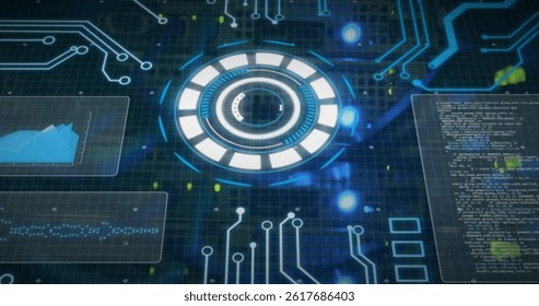 Image of data processing on digital screen. data processing, network, technology and digital interface concept digitally generated image.
