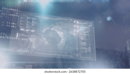 Image of data processing on screens. Global connections digital interface and computing concept digitally generated image.