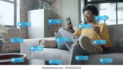 Image of data processing over african american businessman in office. Global finance, business, connections, computing and data processing concept digitally generated image.