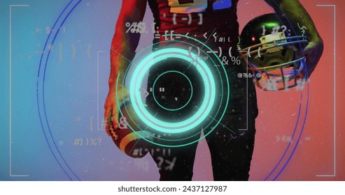 Image of data processing over african american american football player. Sports, competition, data processing and communication concept digitally generated image. - Powered by Shutterstock