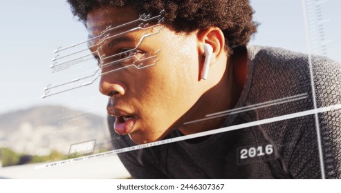 Image of data processing over african american man resting. Global business and digital interface concept digitally generated image. - Powered by Shutterstock - Get 15% off with code: PIKWIZARD15