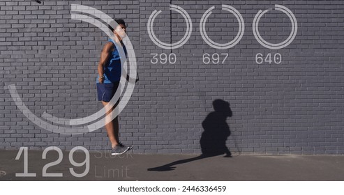 Image of data processing over african american man jumping rope. Global business and digital interface concept digitally generated image. - Powered by Shutterstock - Get 15% off with code: PIKWIZARD15
