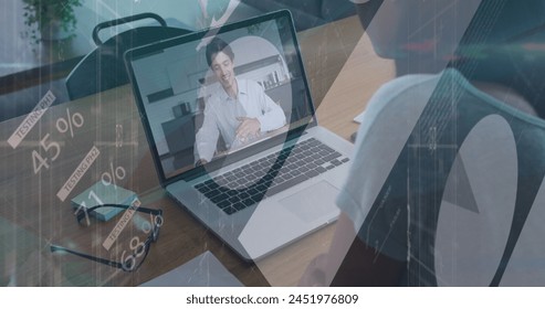 Image of data processing over african american businesswoman having image call. Global business and digital interface concept digitally generated image. - Powered by Shutterstock - Get 15% off with code: PIKWIZARD15