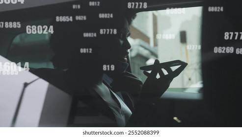 Image of data processing over african american woman talking on smartphone. Global communication, computing and digital interface concept digitally generated image. - Powered by Shutterstock - Get 15% off with code: PIKWIZARD15
