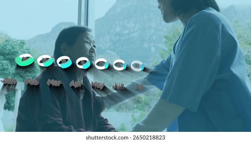 Image of data processing over asian female doctor treating patient. Global medicine and digital interface concept digitally generated image. - Powered by Shutterstock - Get 15% off with code: PIKWIZARD15