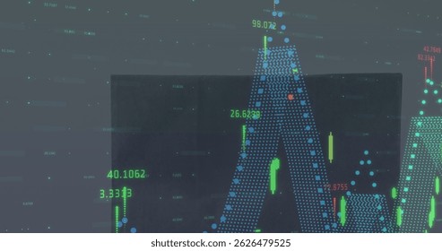 Image of data processing over bag. global business and digital interface concept digitally generated image.