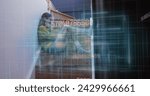 Image of data processing over biracial woman using smartphone. Global business, finances and digital interface concept digitally generated image.