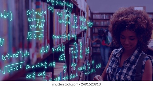 Image of data processing over biracial female student. Global education, learning, school, digital interface and data processing concept digitally generated image.