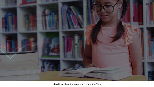 Image of data processing over biracial schoolgirl reading. Global education and digital interface concept digitally generated image. - Powered by Shutterstock