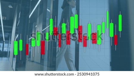 Image of data processing over biracial businesswoman working in office. Global business and digital interface concept digitally generated image.