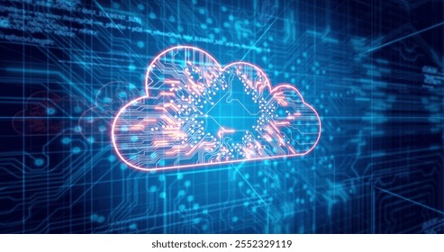 Image of data processing over bitcoins icons and cloud. Technology, business and digital interface concept digitally generated image.