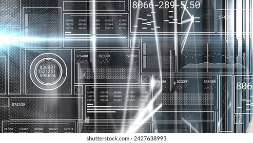 Image of data processing over black background. Social media and digital interface concept digitally generated image.