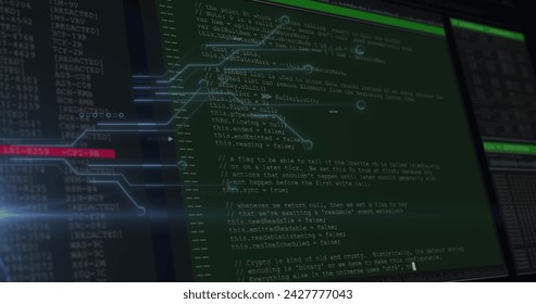 Image of data processing over black background. Social media and digital interface concept digitally generated image.