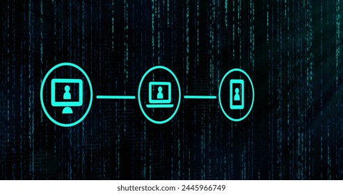 Image of data processing over black background. digital interface and data processing concept digitally generated image.
