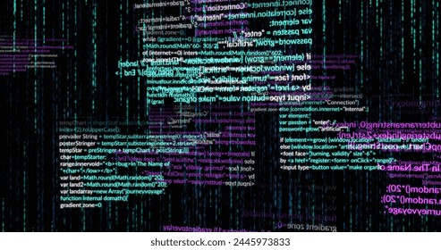 Image of data processing over black background. digital interface and data processing concept digitally generated image.