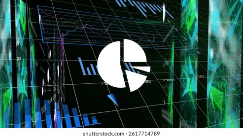 Image of data processing over black background. global business and digital interface concept digitally generated image.