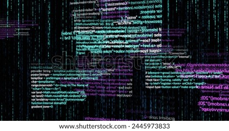 Image of data processing over black background. digital interface and data processing concept digitally generated image.