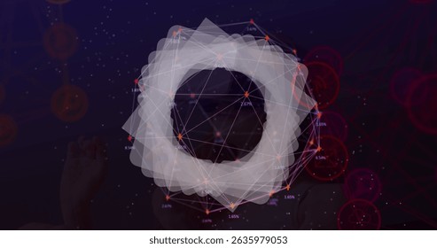 Image of data processing over blue background. Global business and digital interface concept digitally generated image.