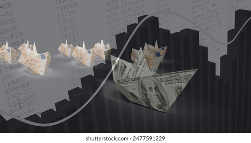 Image of data processing over boats of banknotes. Global business, finances and digital interface concept digitally generated image. - Powered by Shutterstock - Get 15% off with code: PIKWIZARD15