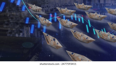 Image of data processing over boats of banknotes. Global business, finances and digital interface concept digitally generated image. - Powered by Shutterstock - Get 15% off with code: PIKWIZARD15