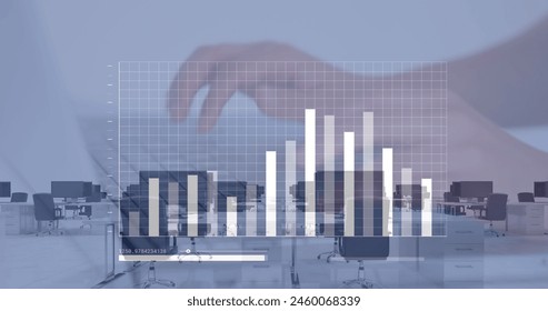 Image of data processing over cardboard view of cityscape and technology background. Global business finances and data processing concept digitally generated image.